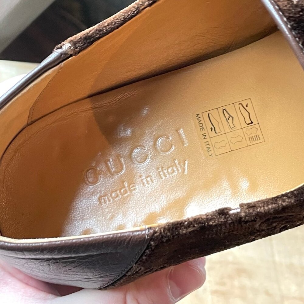Gucci Quentin Brown Velvet GG Horsebit Loafers - Picture 9 of 10